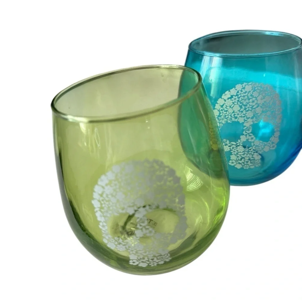 TMD Holdings 4 Floral Skull Stemless Wine Glasses 4 inches Tall New In Box